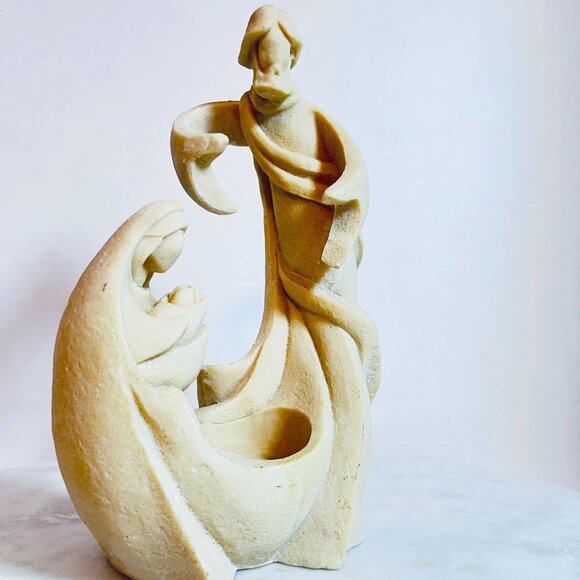 Nativity Jesus Mary and Baby Sandstone Candle Holder Figurine Sculpture Faith - Picture 1 of 7